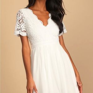 Lulu’s Angel in Disguise White Lace Skater Dress NWT